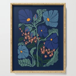 Klimt flower dark blue Serving Tray