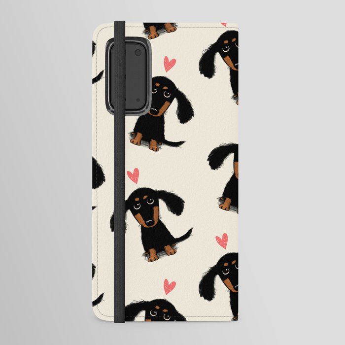 Dachshund Love | Cute Longhaired Black and Tan Wiener Dog Android Wallet Case