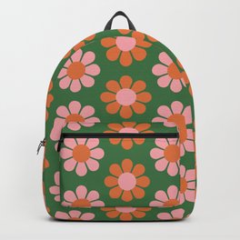 Retro Mod Pop Flowers in Green Backpack