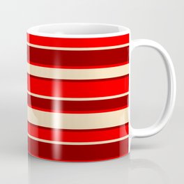[ Thumbnail: Dark Red, Red, and Tan Colored Striped Pattern Coffee Mug ]