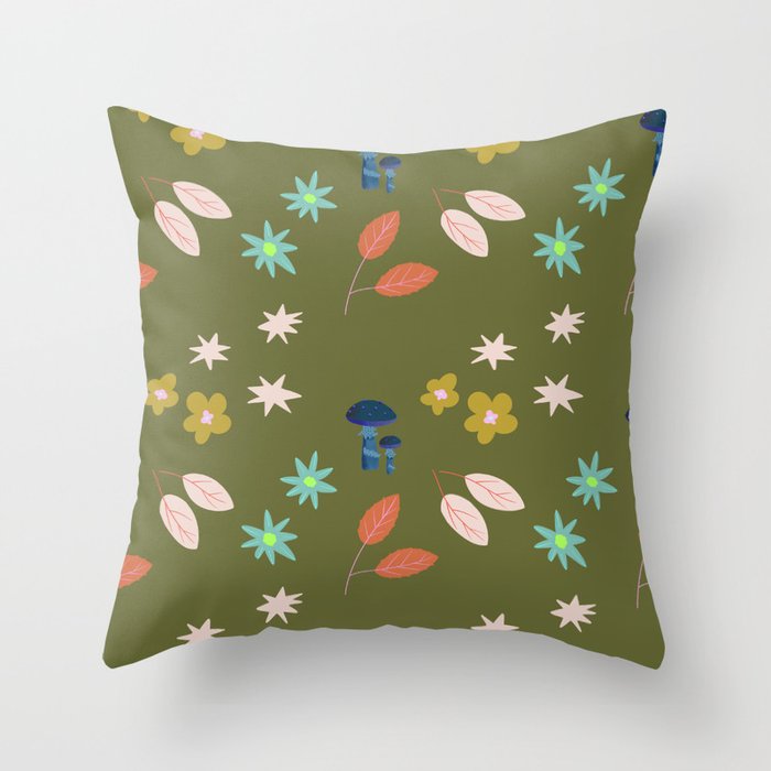 Olive Autumn Floral Throw Pillow