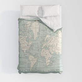 World Map in Blue and Cream Comforter