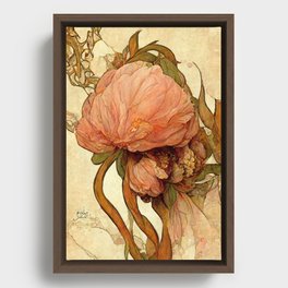 Coral Charm - Art Nouveau Style Peony Floral Framed Canvas