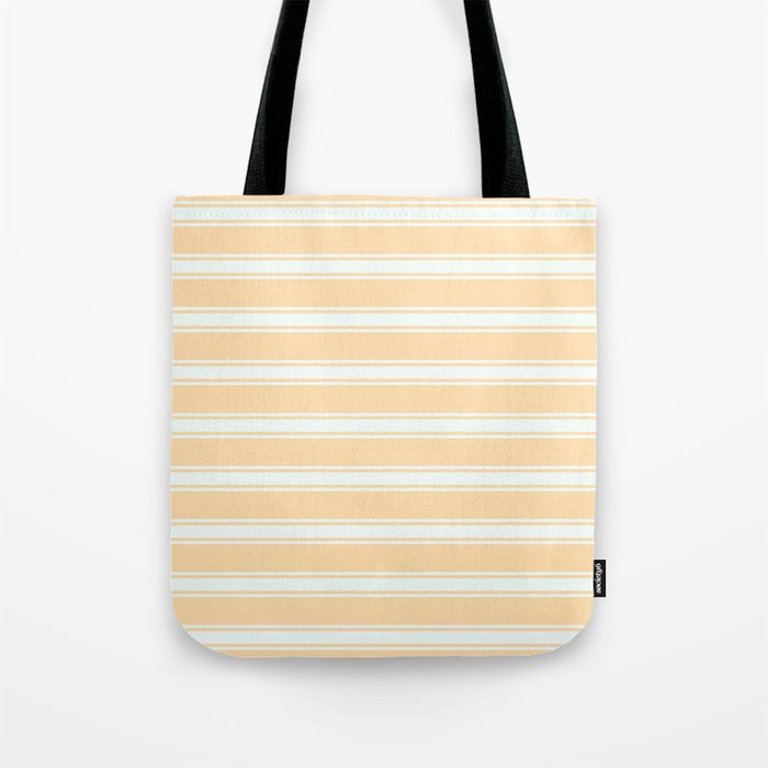 Tan and Mint Cream Colored Lined Pattern Tote Bag