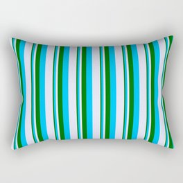 [ Thumbnail: Dark Green, Deep Sky Blue & Lavender Colored Lined/Striped Pattern Rectangular Pillow ]