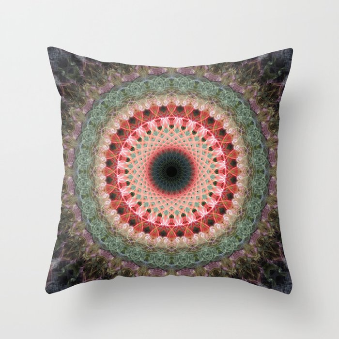 Green and red mandala Throw Pillow