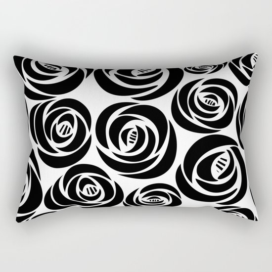 Black and White Floral Pattern Rectangular Pillow