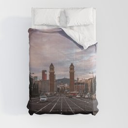 Spain Photography - Highway Going Through Barcelona In The Evening Comforter