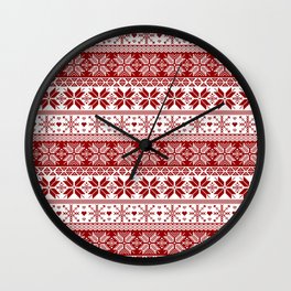 Red Winter Fair Isle Pattern Wall Clock