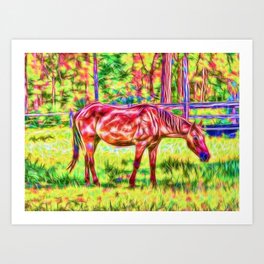 Horse in a paddock Art Print | Beautiful, Digital, Horse, Abstract, Textured, Photo, Field, Pet, Animal, Nature 