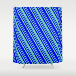 [ Thumbnail: Aquamarine and Blue Colored Lines/Stripes Pattern Shower Curtain ]