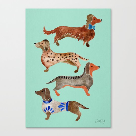 Dachshunds on Blue Canvas Print