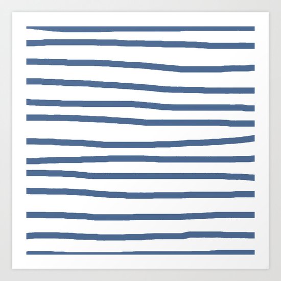Simply Drawn Stripes in Aegean Blue and White Art Print