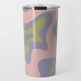 Liquid Swirl Retro Abstract Pattern 6 in Lavender Blue, Celadon, Lime Green, Cantaloupe Orange, and Pale Pink Travel Mug