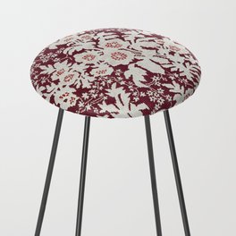 Burgundy and White Floral Industrial Arts Design Counter Stool