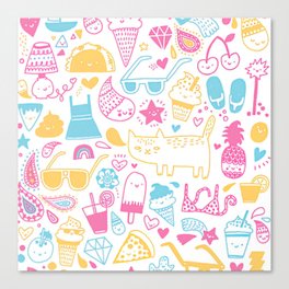 Pink Blue and Yellow Summer Girly Elements Canvas Print