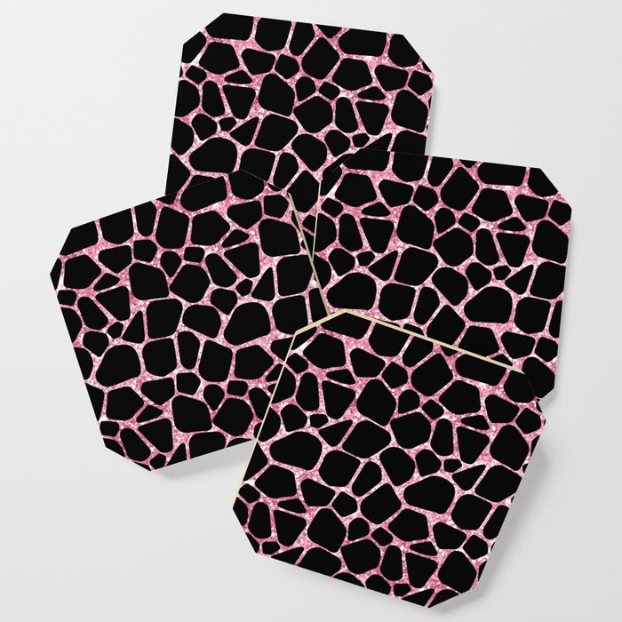 Black Pink Giraffe Skin Print Coaster
