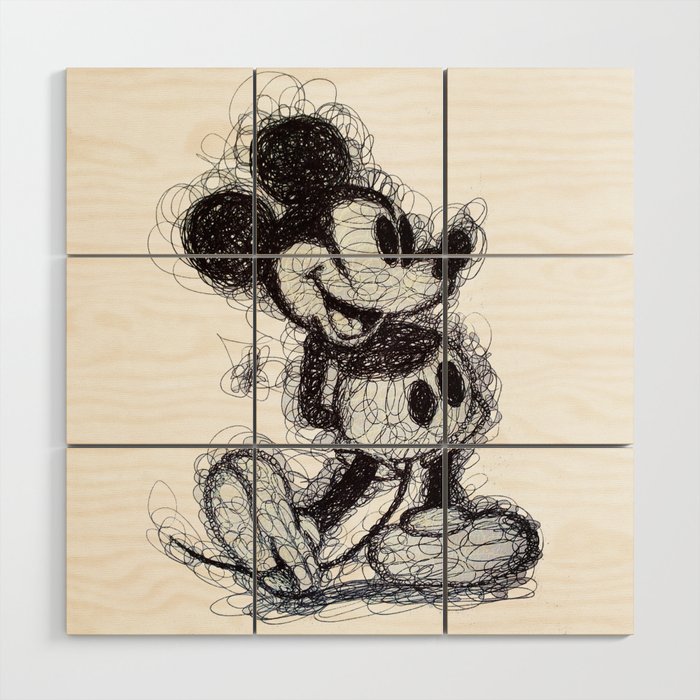 Mickey Mouse Scribble Wood Wall Art By Patriciapedroso