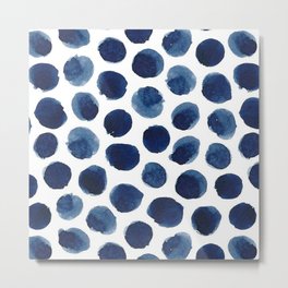 Watercolor Navy Blue Polka Dots Metal Print