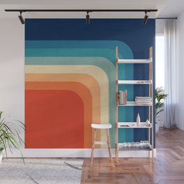 Retro 70s Color Palette III Wall Mural | Geometric, Blue, Texture, Minimal, Minimalism, Digital, Grunge, Grain, Cubism, Halftone 