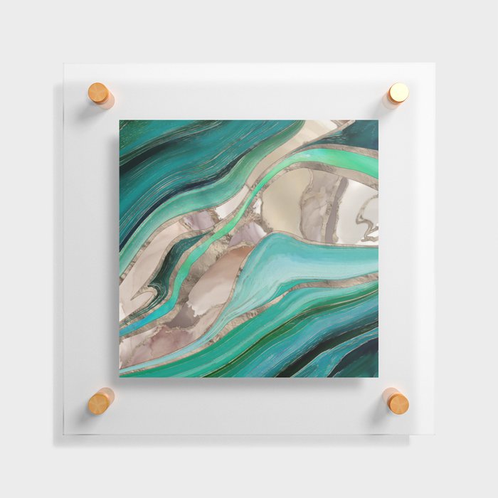 Emerald green and taupe marble Floating Acrylic Print