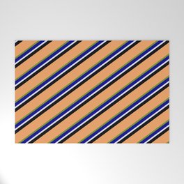[ Thumbnail: Eyecatching Brown, Green, Dark Blue, Lavender & Black Colored Lines Pattern Welcome Mat ]