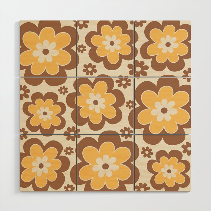 Colorful Retro Flower Pattern 601 Wood Wall Art