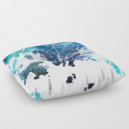 Helsinki Finland Map Navy Blue Turquoise Watercolor City Map Floor Pillow