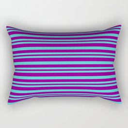 [ Thumbnail: Purple & Turquoise Colored Pattern of Stripes Rectangular Pillow ]