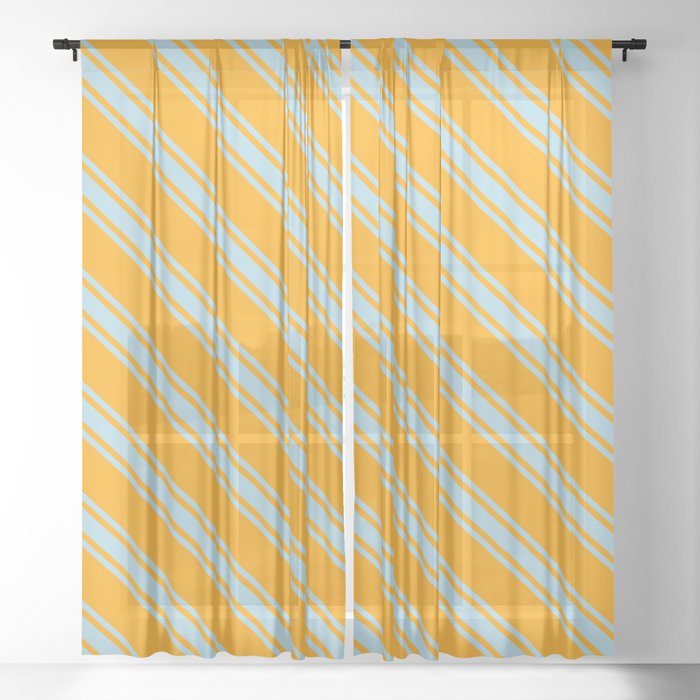 Orange and Light Blue Colored Pattern of Stripes Sheer Curtain