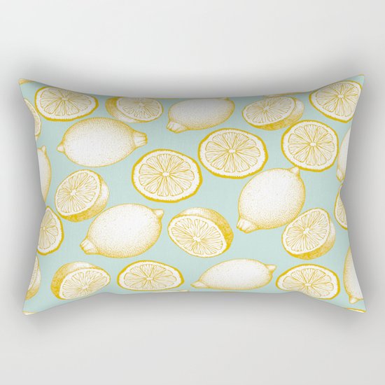 Lemons On Turquoise Background Rectangular Pillow