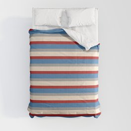 [ Thumbnail: Red, Blue, Dark Grey & Beige Colored Lines/Stripes Pattern Comforter ]