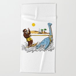 Bigfoot Riding Loch Ness Monster Conspiracy Beach Towel