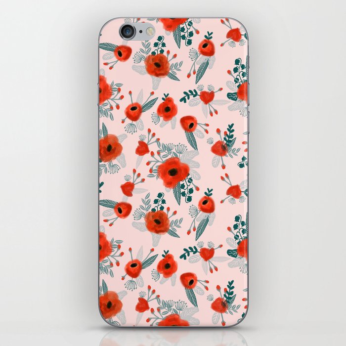 Poppy flower painted pattern floral florals prints poppies red iPhone Skin