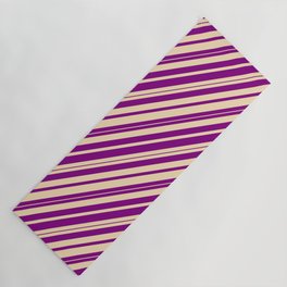 [ Thumbnail: Purple & Tan Colored Lines/Stripes Pattern Yoga Mat ]