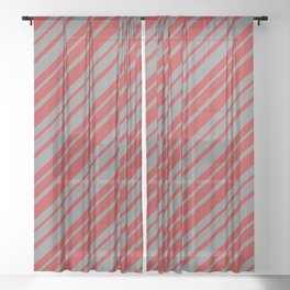 [ Thumbnail: Red and Gray Colored Lines/Stripes Pattern Sheer Curtain ]