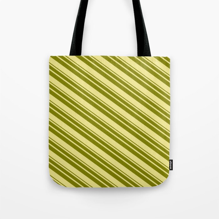 Tan & Green Colored Striped Pattern Tote Bag