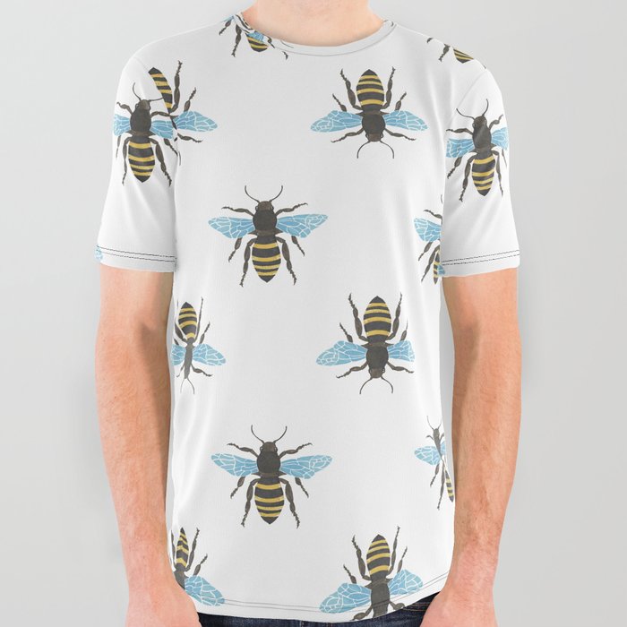 Watercolour Bee Pattern All Over Graphic Tee