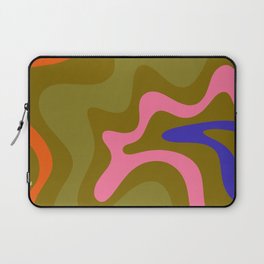 Retro Liquid Swirl Abstract Pattern Square Olive Khaki Green Blue Pink Orange Laptop Sleeve