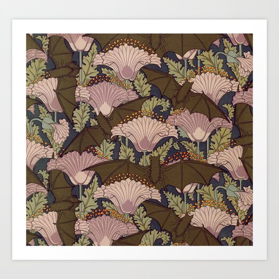Vintage Art Deco Bat and Flowers Art Print