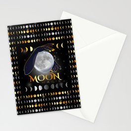 Moon phases mystical womans hands on full moon Stationery Card