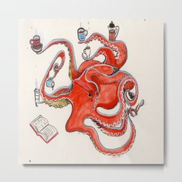 Olive the Octopus Barista Metal Print | Mangoseed, Other, Tea, Orange, Drawing, Illustration, Christinarowe, Octopus, Coffee, Oceandweller 