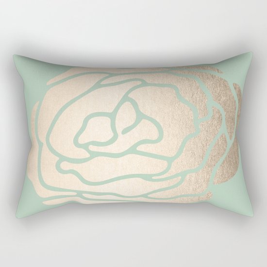 Rose White Gold Sands on Pastel Green Cactus Rectangular Pillow
