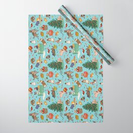Christmas Dogs Funny Blue Wrapping Paper