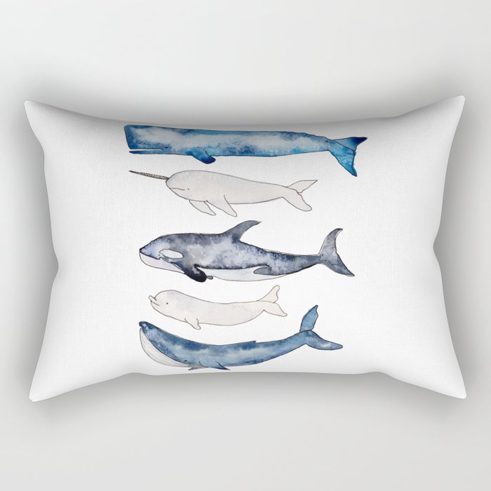 Watercolor orca whale, spermwhale, humpback, narwhal, beluga whales Rectangular Pillow