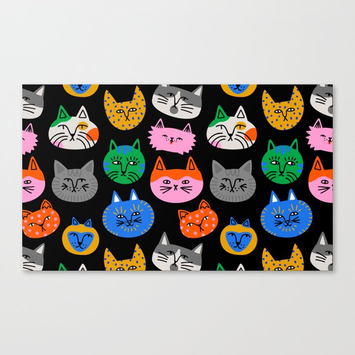 Funny colorful cat cartoon pattern Canvas Print