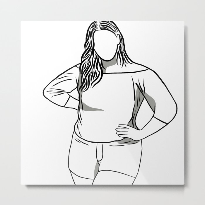 Body positive concept.Woman plus size.Confident obese women on over white background.Line drawing of cartoon character with illustration in flat design. Metal Print