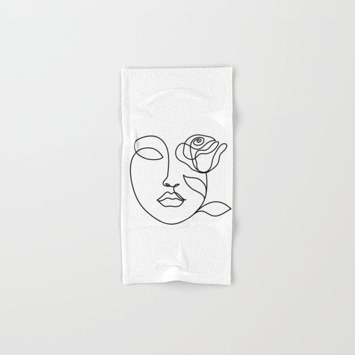 Beauty woman face with rose. Abstract minimal fine art. One line drawing. Hand & Bath Towel