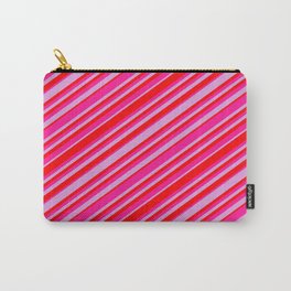 [ Thumbnail: Plum, Red & Deep Pink Colored Lined/Striped Pattern Carry-All Pouch ]
