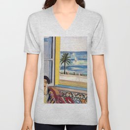Seated Woman, Back Turned to the Open Window of Ocean & Seaside by Henri Matisse V Neck T Shirt
